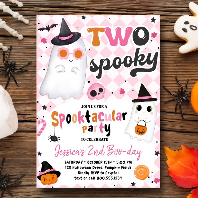 Two Spooky Halloween Pink Cute Ghost 2nd Birthday  Invitation (Creator Uploaded)
