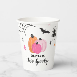 Two Spooky Halloween PINK Pumpkins Birthday Paper  Cups