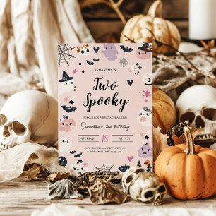 Two Spooky Pink Halloween Birthday Invitation 