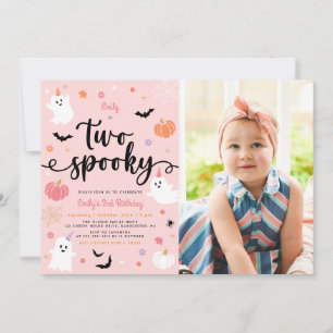 Two Spooky Pink Halloween Ghost 2nd Birthday Photo Invitation