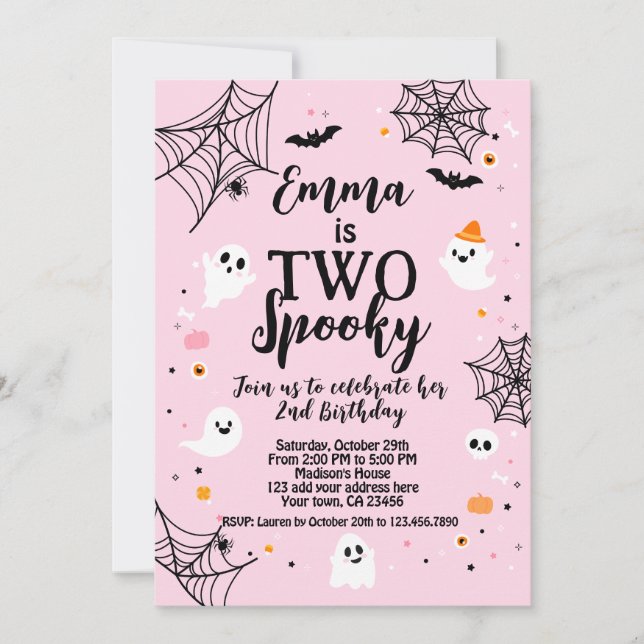 Two Spooky Pink Halloween  Invitation (Front)