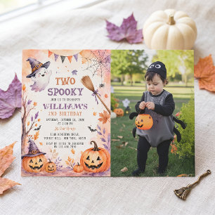 Two Spooky Pumpkin Ghost 2nd Birthday Invitation