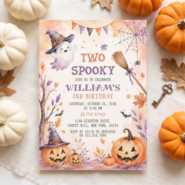 Two Spooky Pumpkin Ghost 2nd Birthday Invitation (Creator Uploaded)