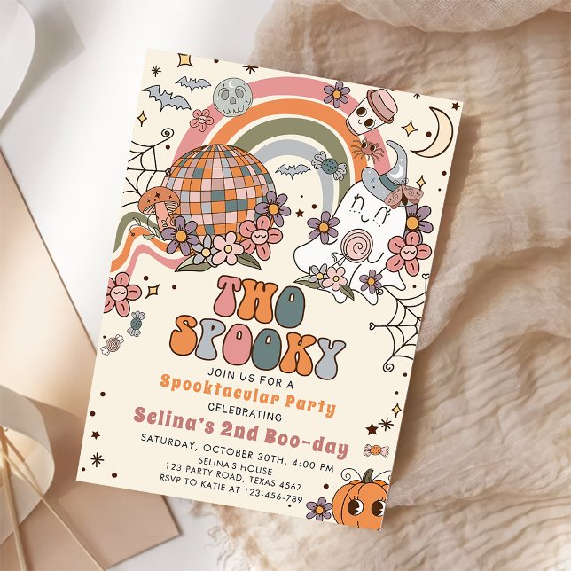 Two Spooky Retro Ghost Halloween 2nd Birthday   Invitation (Creator Uploaded)