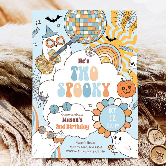 Two Spooky Retro Halloween Boy Second Birthday Invitation (Creator Uploaded)