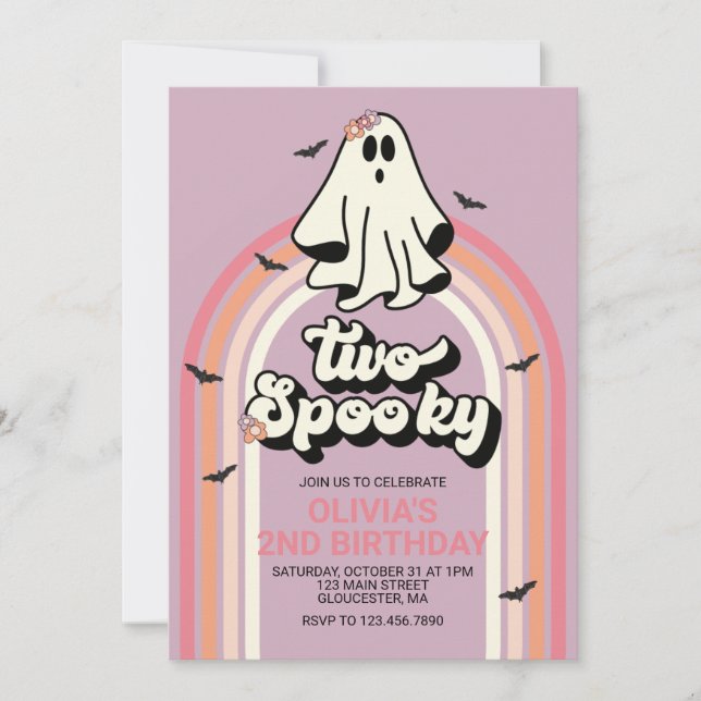 Two Spooky Retro Halloween Ghost Birthday Invitation (Front)