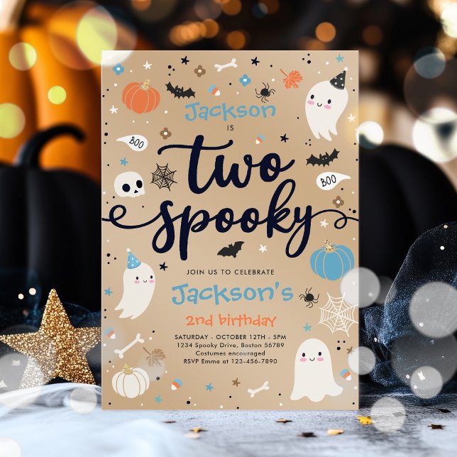 Two Spooky Vintage Halloween Ghost 2nd Birthday Invitation (Creator Uploaded)