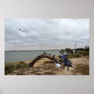 Two Staffordshire Bull Terrier At The Lake, Poster
