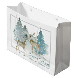 Two Stags in A Winter Woodland Personalized Large Gift Bag
