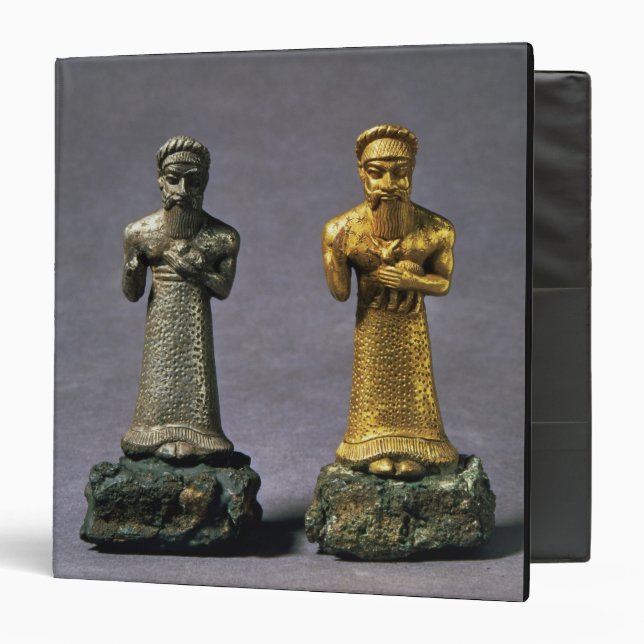 Two statuettes of men carrying offerings of goats, binder (Front/Inside)