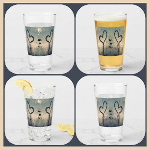 Two Steamy Hearts His and Hers Couples Glass