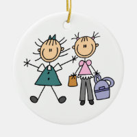 Two Stick Figure Girls Ornament
