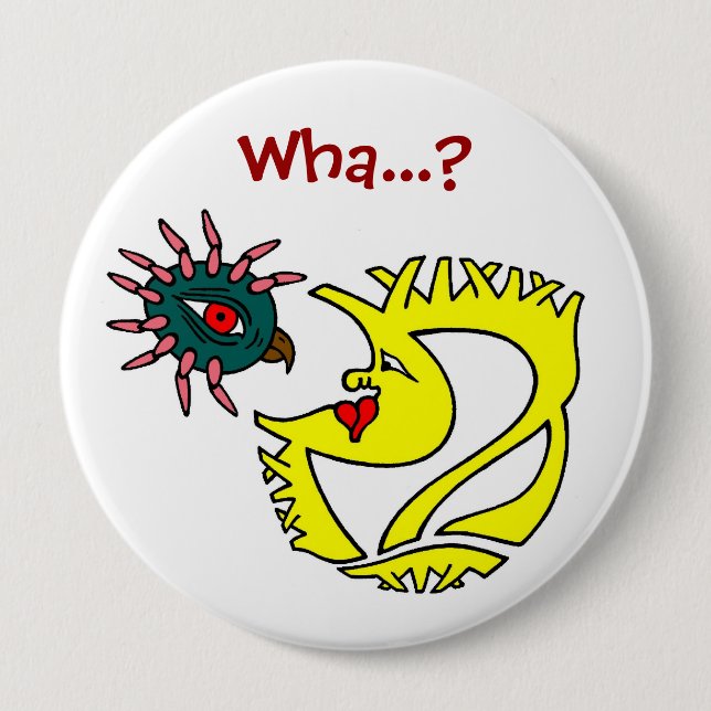 Two strange and curious creatures 4 inch round button (Front)