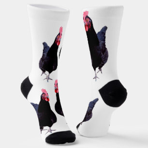 Two Strutting Black Chickens, Crew Socks