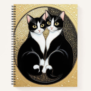 Two Stylized Cats in Symmetrical Design Notebook