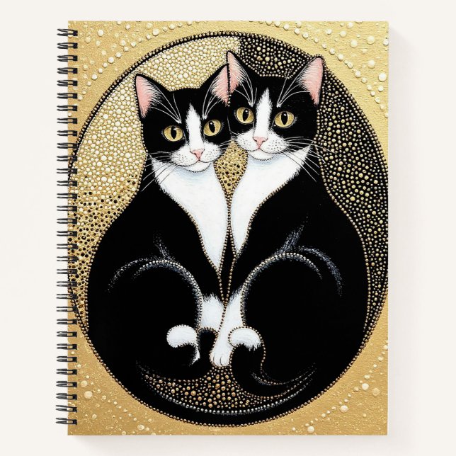Two Stylized Cats in Symmetrical Design Notebook (Front)
