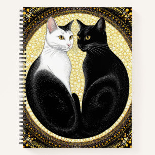 Two Stylized Cats in Symmetrical Design Notebook