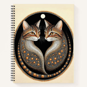 Two Stylized Cats in Symmetrical Design Notebook