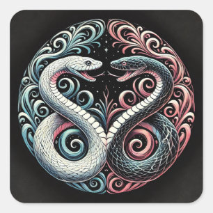 Two stylized snakes square sticker