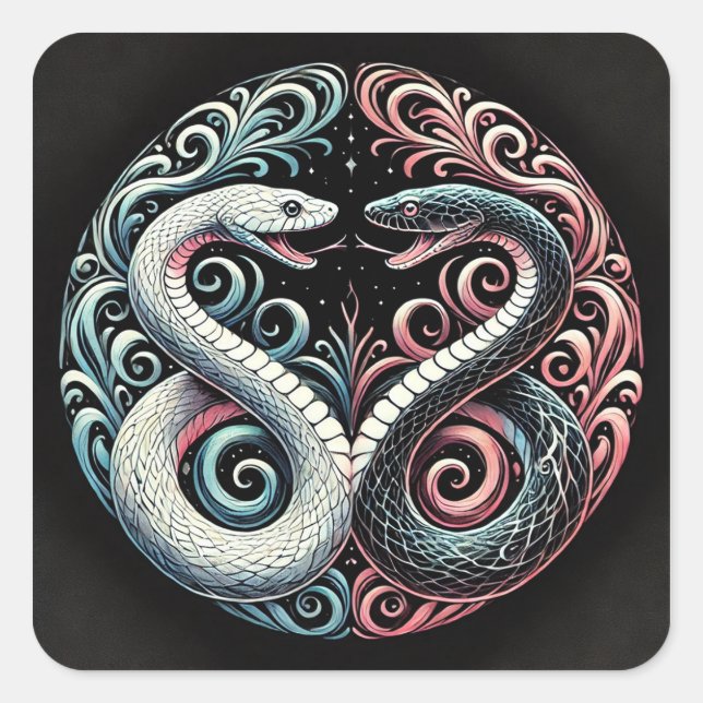 Two stylized snakes square sticker (Front)