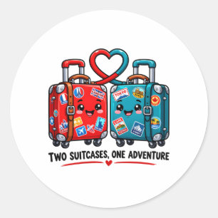Two Suitcases One Adventure Travel Cute Luggage  Classic Round Sticker
