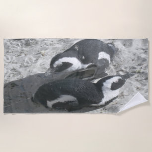 Two Sun Bathing Penguins Beach Towel