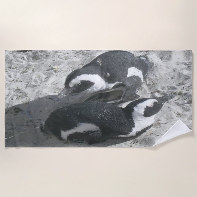 Two Sun Bathing Penguins Beach Towel (Front)