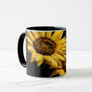 Two Sunflowers Artsy Style on Black Mug Cup
