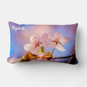 Two Sunlit Sakura Blossoms Lumbar Pillow