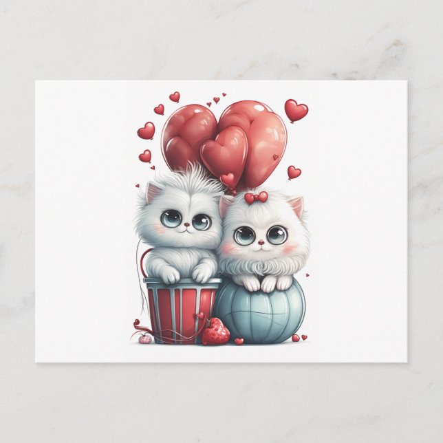 Two super cute cats in love White background  Postcard (Front)