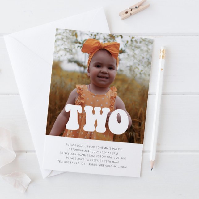 Two - Super Photo Invitation Anniversaire (Two - Groovy Photo Birthday Invitation)