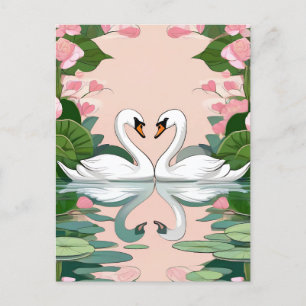 Two Swans in a Heart Shape Postcard
