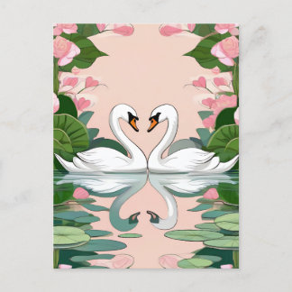 Two Swans in a Heart Shape Postcard