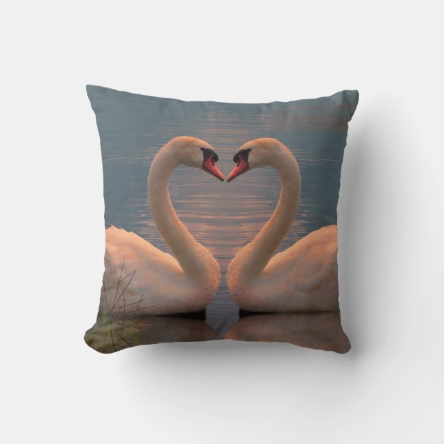 Two swans making a heart with the necks, throw pil throw pillow (Front)