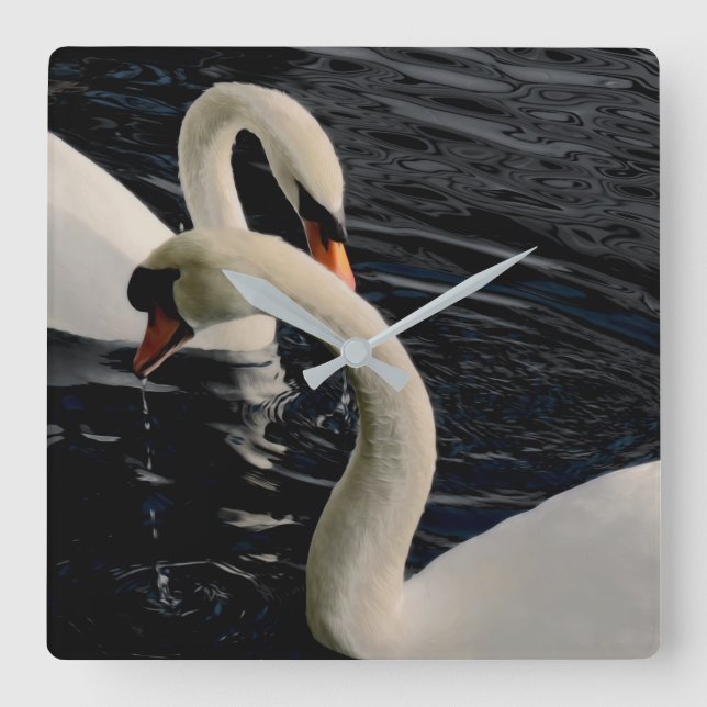 Two Swans on Lake Square Wall Clock (Front)