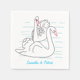Two Swans Swimming Outlines Personalized Napkins