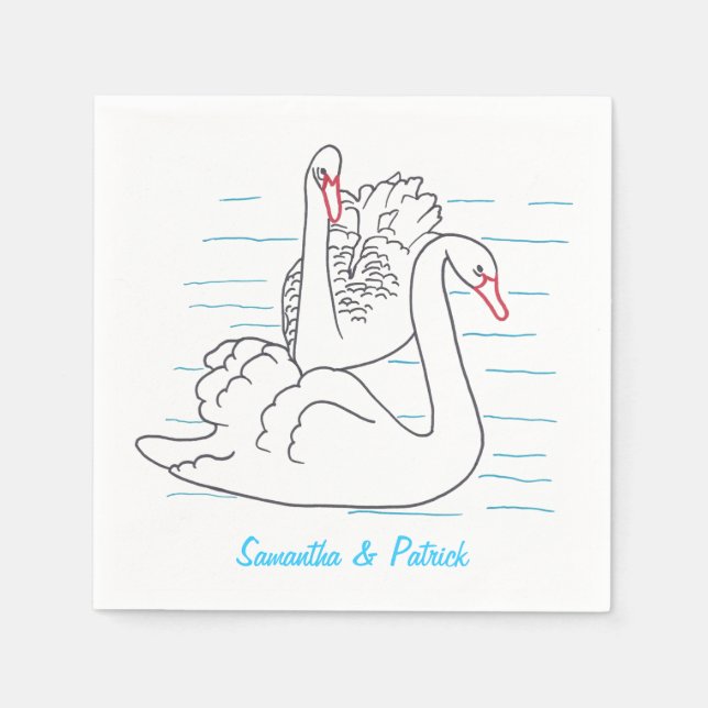 Two Swans Swimming Outlines Personalized Napkins (Front)