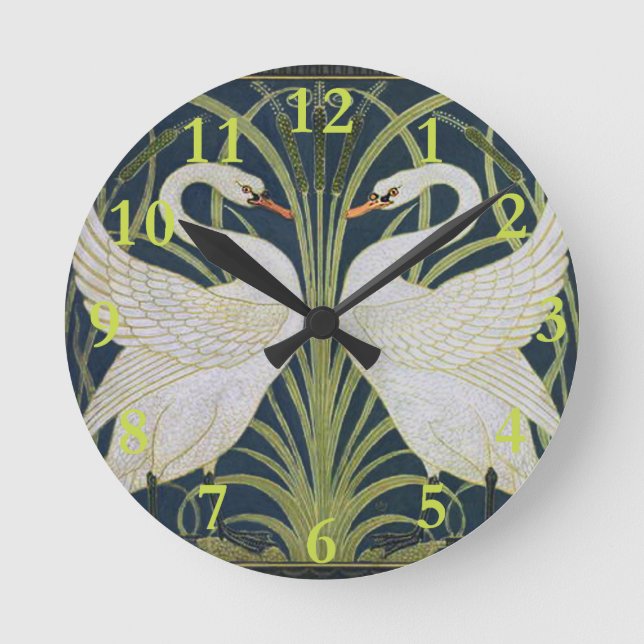 Two Swans Vintage Art Nouveau Round Clock (Front)