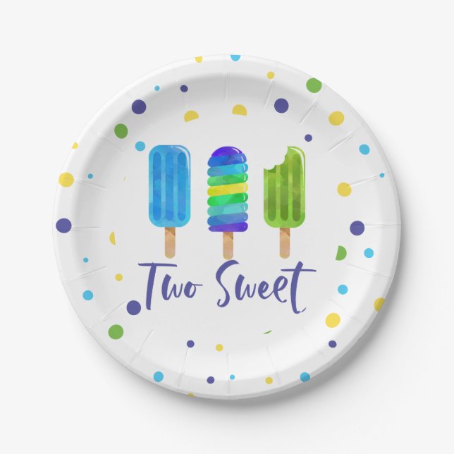 Two Sweet 2nd Birthday blue green Paper Plate (Front)