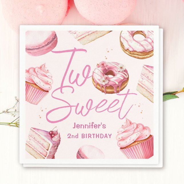 TWO Sweet 2nd Birthday Girls Pink Doughnut Paper  Napkin (Creator Uploaded)
