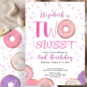 Two Sweet 2nd Birthday Pink Doughnut Invitation