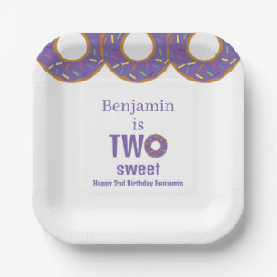 Two Sweet 2nd Birthday Purple Doughnut Party Paper Plate