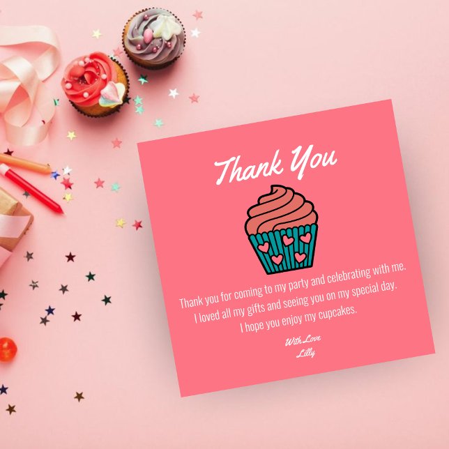 Two Sweet 2nd Birthday Theme Pink Cupcake Girl Thank You Card (Creator Uploaded)