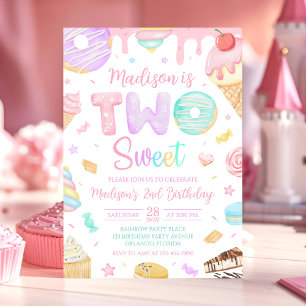 Two Sweet 2nd Doughnut Theme Birthday Invitation