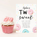 Two Sweet 2nd Doughnut Theme Birthday Party Invitation<br><div class="desc">Cute second birthday party invitation for a doughnut theme birthday party featuring doughnut illustration with sprinkles. The text at the top says "two sweet." Customize this template invite card by adding your child's name and party information.</div>
