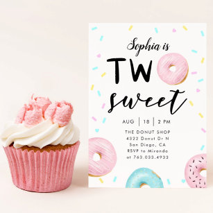 Two Sweet 2nd Doughnut Theme Birthday Party Invitation