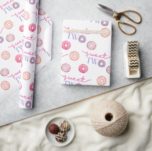 Two Sweet 2nd Doughnut Theme Birthday Party Wrapping Paper