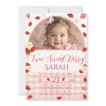 Two Sweet Berry Strawberry 2nd Birthday Invitation