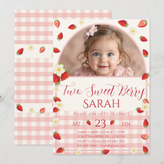 Two Sweet Berry Strawberry 2nd Birthday Invitation