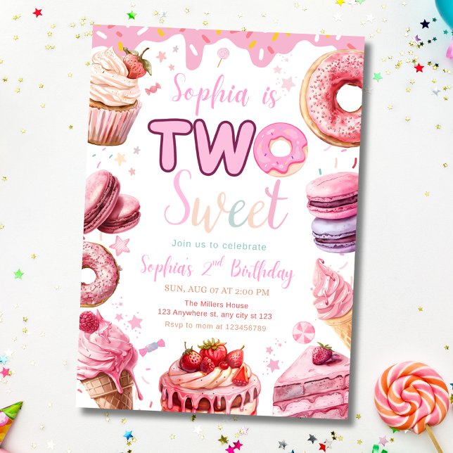 Two Sweet Birthday Invite, 2nd Birthday Girl Dough Invitation (Creator Uploaded)